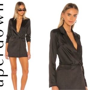 Revolve Superdown Black Satin Miley Oversized Long Blazer Dress Silky Coat Small